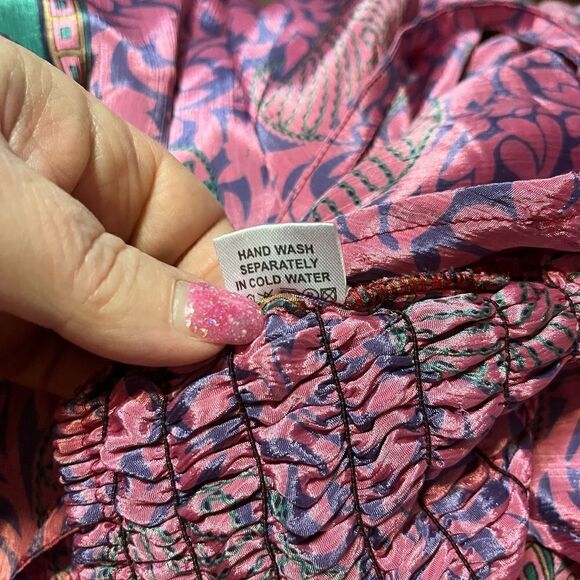 NEW Silk Summer Dress Maxi Gorgeous Full Skirt Pink Purple Floral NEW - Picture 7 of 13